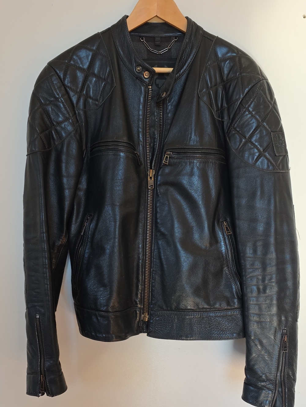 Belstaff Men's Black Quilted Leather Bomber Jacket (Some Wear)